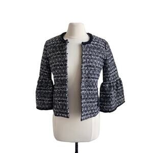 J. CREW Twill Jacket Womens Sz 0 Petite Black Sequin Puff Sleeve Preppy